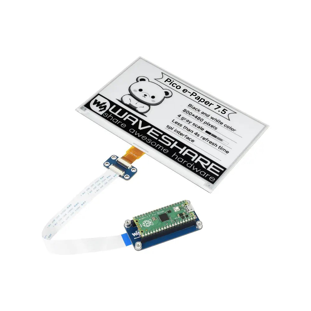Waveshare 7.5" E-Paper E-Ink Display Module for Raspberry Pi Pico, 800×480, Black/White, SPI