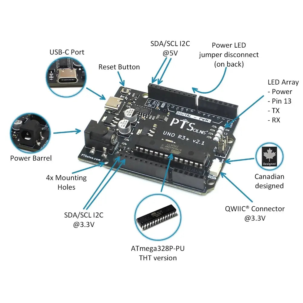 PTSolns UNO R3+ ATmega328P Microcontroller Development Board (Arduino Compatible)