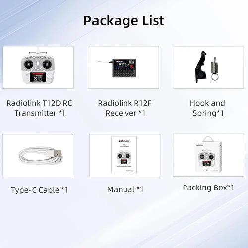 RadioLink T12D 12CH 2.4GHz Transmitter w/ R12F Receiver Long Range 800m Low Latency