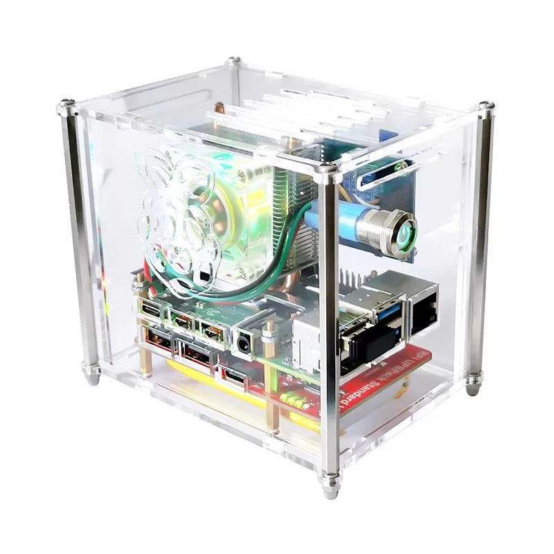 Raspberry Pi 4B Acrylic Case w/ Ice Cooling Fan, IPS Screen RPi Monitoring Kit
