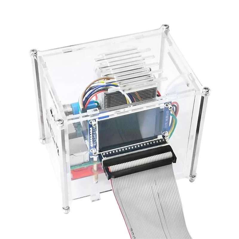 Raspberry Pi 4B Acrylic Case w/ Ice Cooling Fan, IPS Screen RPi Monitoring Kit