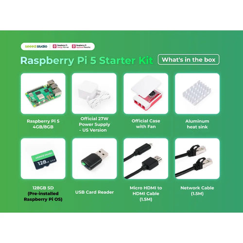 Seeed Studio Raspberry Pi 5 Starter Kit - 4GB RAM，128GB Micro SD Card Pre-Loaded w/ 64-Bit Raspberry Pi OS