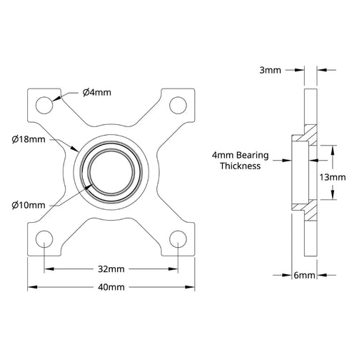 ServoCity 10mm Bore Face Thru-Hole Pillow Block (32mm x 32mm Mounting Pattern)