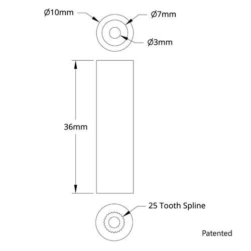 ServoCity 10mm Round Servo Shaft (25 Tooth Spline, 36mm Length)