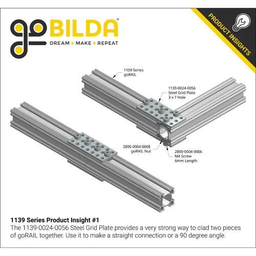 ServoCity 1139 Series Steel Grid Plates (3 x 7 Hole, 24 x 56mm) - 2 Pack