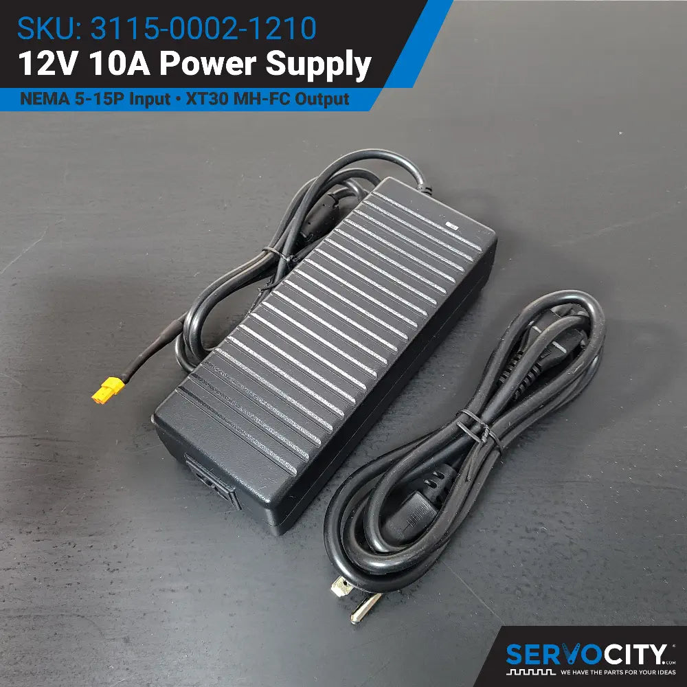 ServoCity 12V, 10A Power Supply (NEMA 5-15P Input, XT30 MH-FC Output ...