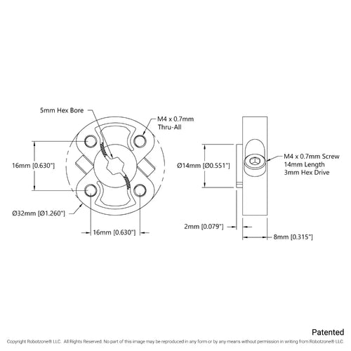 ServoCity 1309 Series Sonic Hub (5mm Hex Bore)