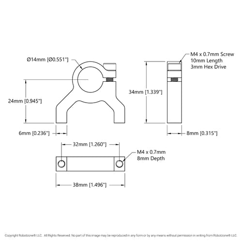 ServoCity 1400 Series 1-Side, 2-Post Clamping Mount (14mm Bore)