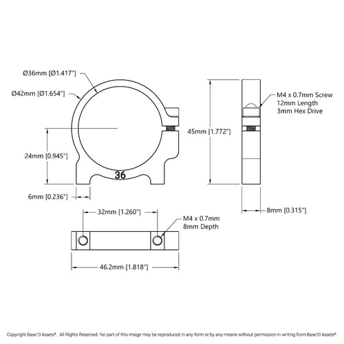 ServoCity 1400 Series 1-Side, 2-Post Clamping Mount (36mm Bore)