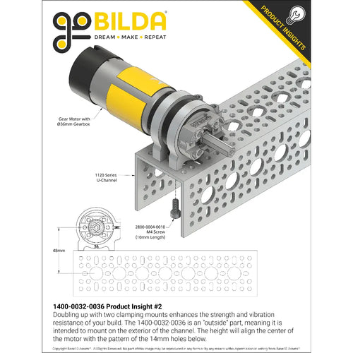 ServoCity 1400 Series 1-Side, 2-Post Clamping Mount (36mm Bore)
