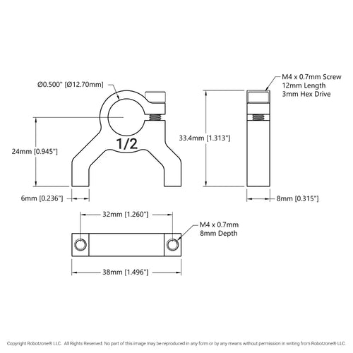 ServoCity 1400 Series 1-Side, 2-Post Clamping Mount (1/2" Bore)