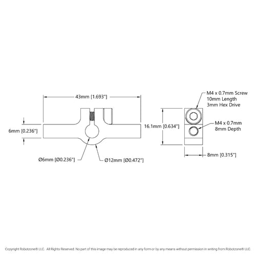 ServoCity 1402 Series 2-Side, 1-Post Clamping Mount (43mm Width, 6mm Bore)