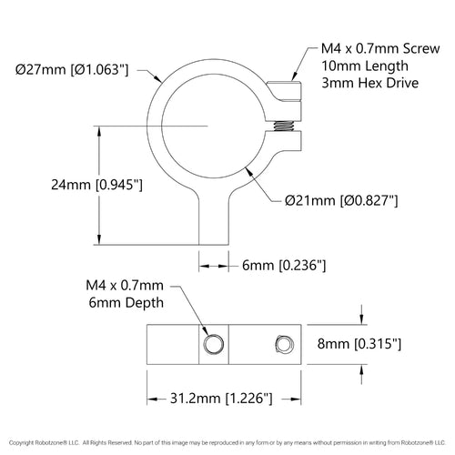 ServoCity 1403 Series 1-Side, 1-Post Clamping Mount (21mm Bore)