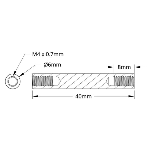 ServoCity 1501 Series M4 x 0.7mm Standoff (6mm OD, 40mm Length) - 4 Pack