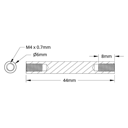 ServoCity 1501 Series M4 x 0.7mm Standoff (6mm OD, 44mm Length) - 4 Pack