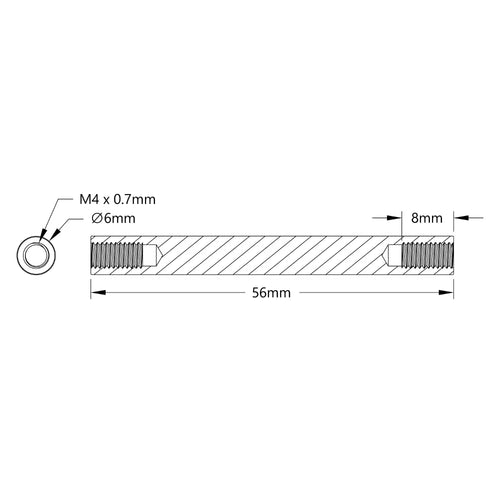 ServoCity 1501 Series M4 x 0.7mm Standoff (6mm OD, 56mm Length) - 4 Pack