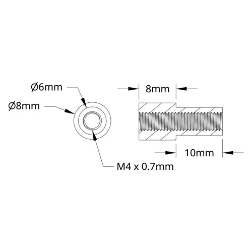 ServoCity 1503 Series M4 x 0.7mm Shoulder-Standoff (6-8mm OD, 10-8mm Length) - 4 Pack
