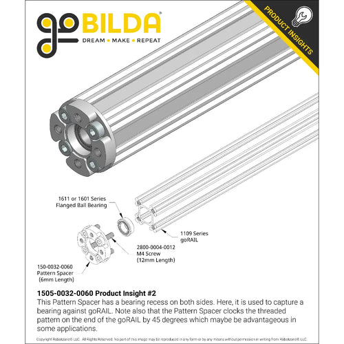 ServoCity 1505 Series 32mm OD Counterbored Pattern Spacer (6mm Length)