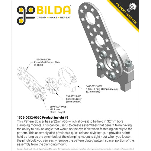 ServoCity 1505 Series 32mm OD Counterbored Pattern Spacer (6mm Length)