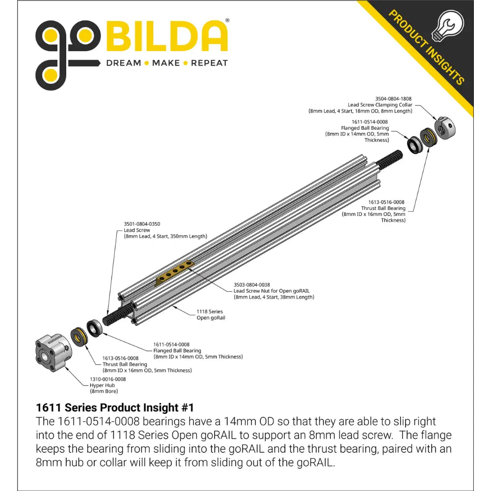ServoCity 1611 Series Flanged Ball Bearing (8mm ID x 14mm OD, 5mm