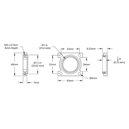 ServoCity 1" Bore 2-Side, 2-Post Pillow Block (43mm Width)