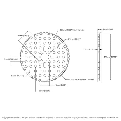 ServoCity 2302 Series Aluminum, MOD 0.8, Hub Mount Gear (14mm Bore, 105 Tooth)