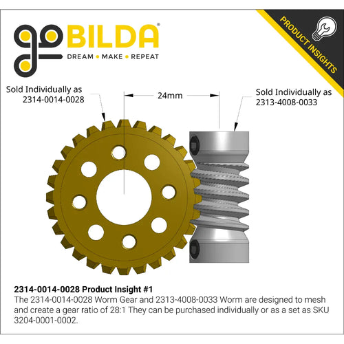 ServoCity 2314 Series Brass, MOD 1.25, Hub Mount Worm Gear (14mm Bore, 28 Tooth)