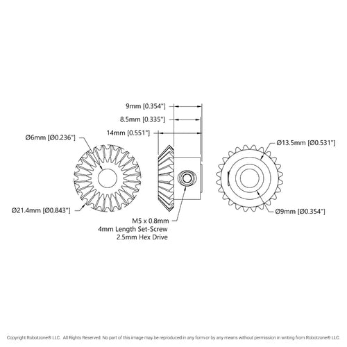 ServoCity 2317 Series MOD 0.8 Miter Gear (Set-Screw, 6mm Round Bore, 24 Tooth)