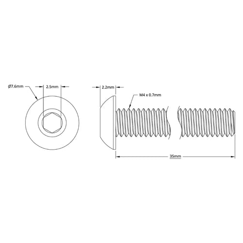 ServoCity 2802 Series Zinc-Plated Steel Button Head Screw (M4 x 0.7mm, 35mm Length) - 25pk