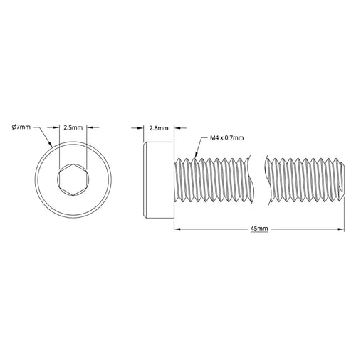 ServoCity 2804 Series Low Profile Socket Head Screw (M4 x 0.7mm, 45mm L) - 25pk