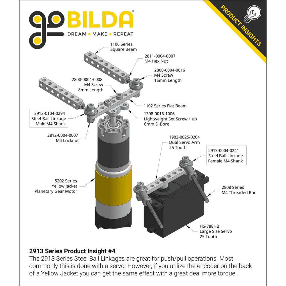 ServoCity 2913 Series Steel Ball Linkage (Female M4 X 0.7mm, 24.1mm Length) 2 Pack