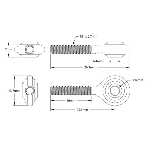 ServoCity 2913 Series Steel Ball Linkage (Male M4 x 0.7mm, 29.4mm Length) - 2 Pack