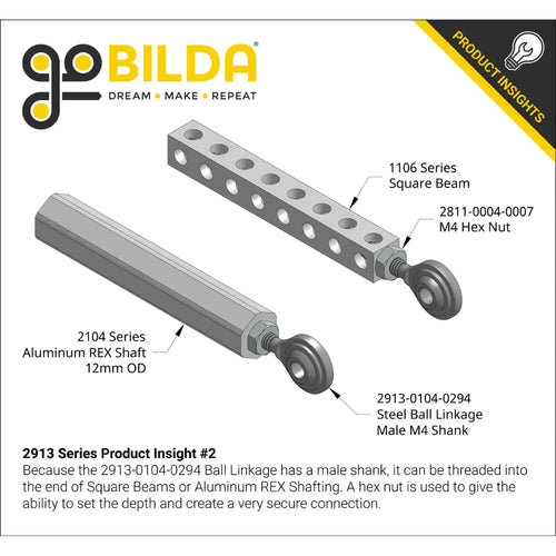 ServoCity 2913 Series Steel Ball Linkage (Male M4 x 0.7mm, 29.4mm Length) - 2 Pack