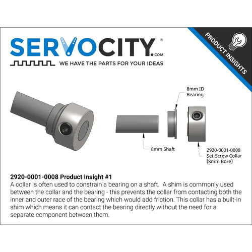 ServoCity 2920 Series Steel Set-Screw Collar (8mm Bore) - 2 Pack