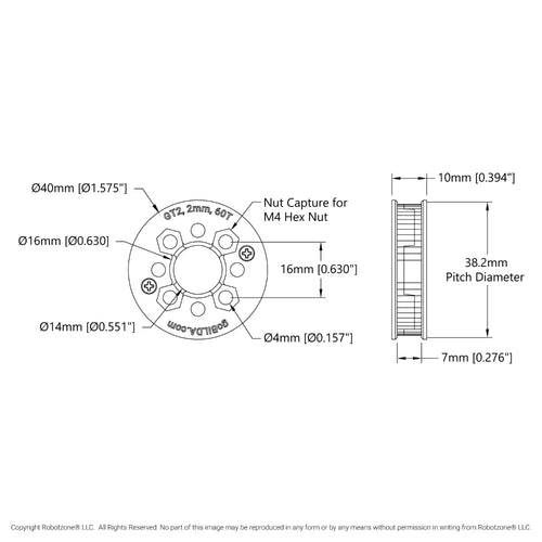 ServoCity 2mm Pitch GT2 Hub-Mount Timing Belt Pulley (14mm Bore, 60 Tooth)