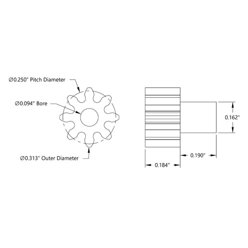 ServoCity 32P, 8T, 3/32 Bore, Plain Bore Gear (Delrin)