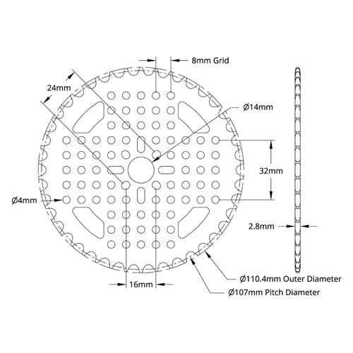 ServoCity 3310 Series 8mm Pitch Aluminum Hub Mount Sprocket (14mm Bore, 42 Tooth)