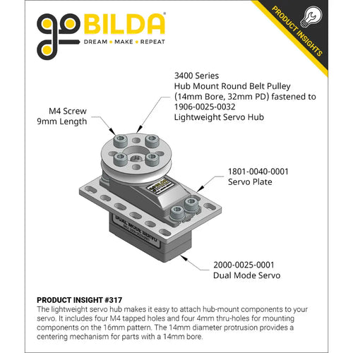 ServoCity 3400 Series Hub Mount Round Belt Pulley (14mm Bore, 96mm PD)