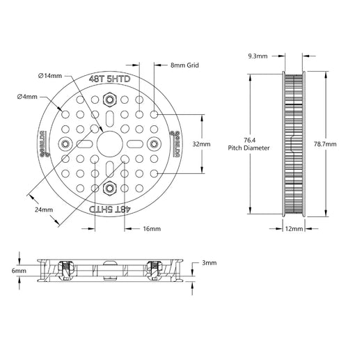 ServoCity 3415 Series 5mm HTD Pitch Hub Mount Timing Belt Pulley (14mm Bore, 48 Tooth)