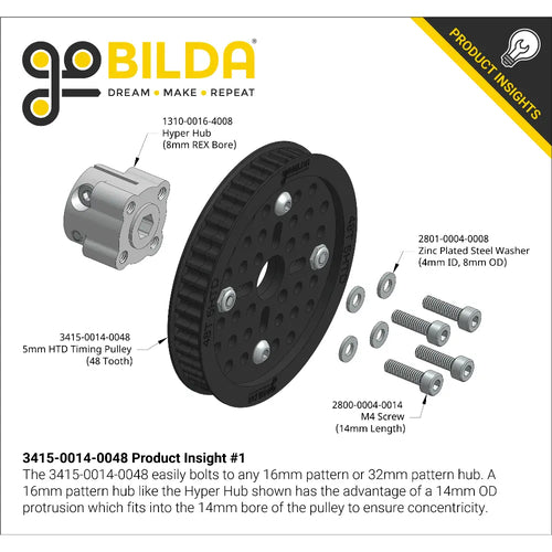 ServoCity 3415 Series 5mm HTD Pitch Hub Mount Timing Belt Pulley (14mm Bore, 48 Tooth)