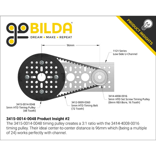 ServoCity 3415 Series 5mm HTD Pitch Hub Mount Timing Belt Pulley (14mm Bore, 48 Tooth)
