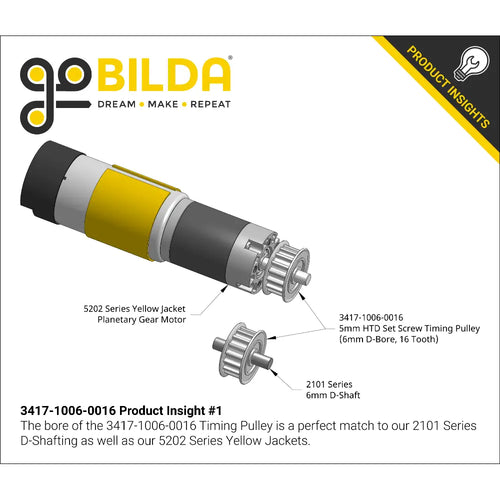 ServoCity 3417 Series 5mm HTD Pitch Set-Screw Pinion Timing Belt Pulley (6mm D-Bore, 16 Tooth)
