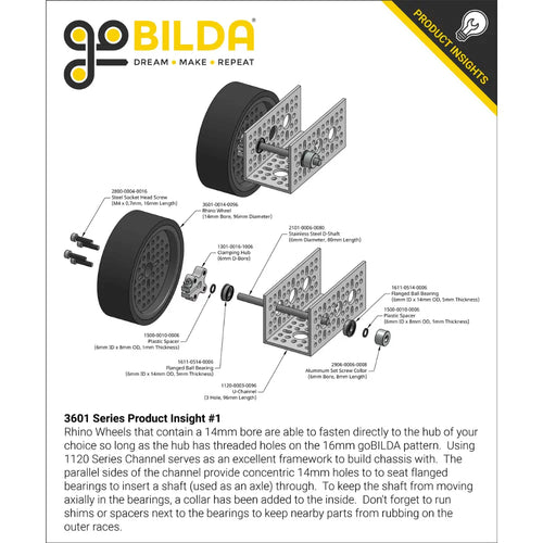 ServoCity 3601 Series Rhino Wheel (14mm Bore, 96mm Diameter)