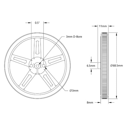 ServoCity 3602 Series Press-Fit Wheel (3mm D-Bore, 70mm Diameter) - 2 Pack