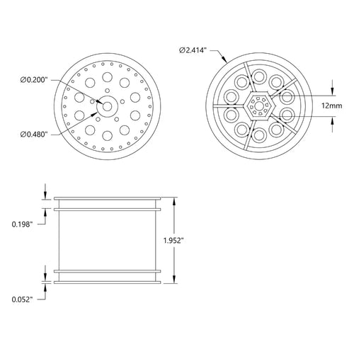 ServoCity 3605 Series Black Revolver Rim (12mm Hex Drive, 56mm [2.2"] Diameter) - 2 Pack
