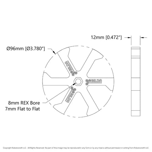 ServoCity 3615 Series Boot-Wheel (8mm REX™ Bore, 96mm Diameter, 30A Durometer)