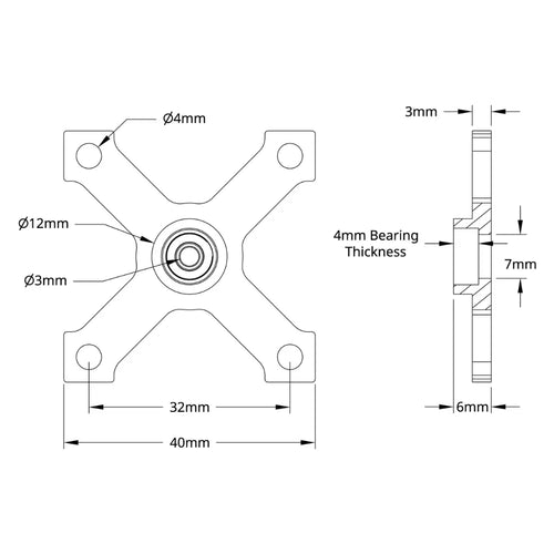 ServoCity 3mm Bore Face Thru-Hole Pillow Block (32mm x 32mm Mounting Pattern)