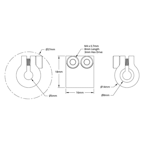 ServoCity 4000 Series Clamping Shaft Coupler (5mm Round Bore to 8mm Round Bore)