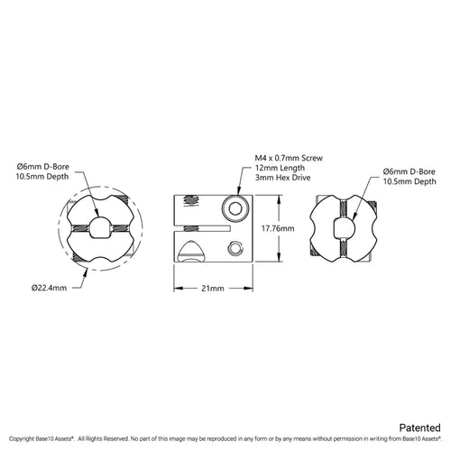 ServoCity 4007 Series Hyper Coupler (6mm D-Bore to 6mm D-Bore)