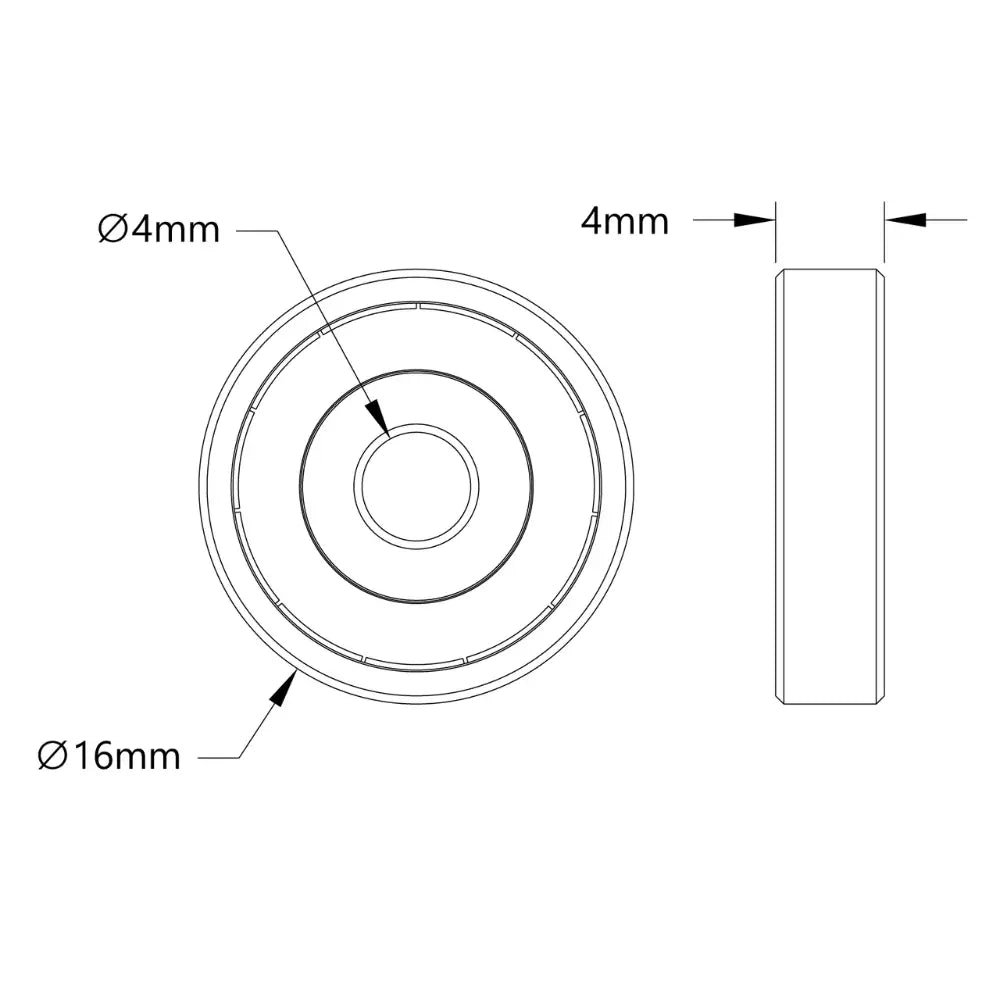 ServoCity 4mm ID Non-Flanged Ball Bearing (16mm OD, 4mm Thickness) - 2 Pack